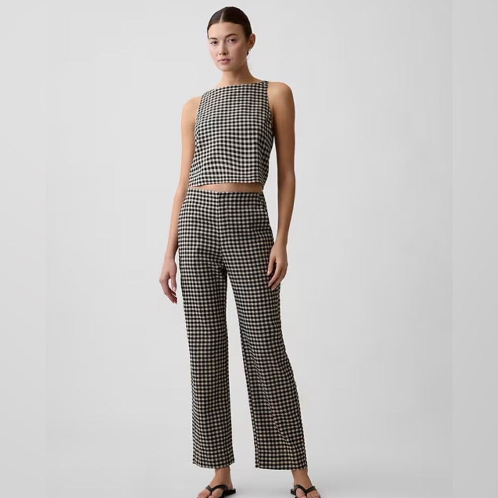 High Rise Linen-Blend Straight Crop Pants